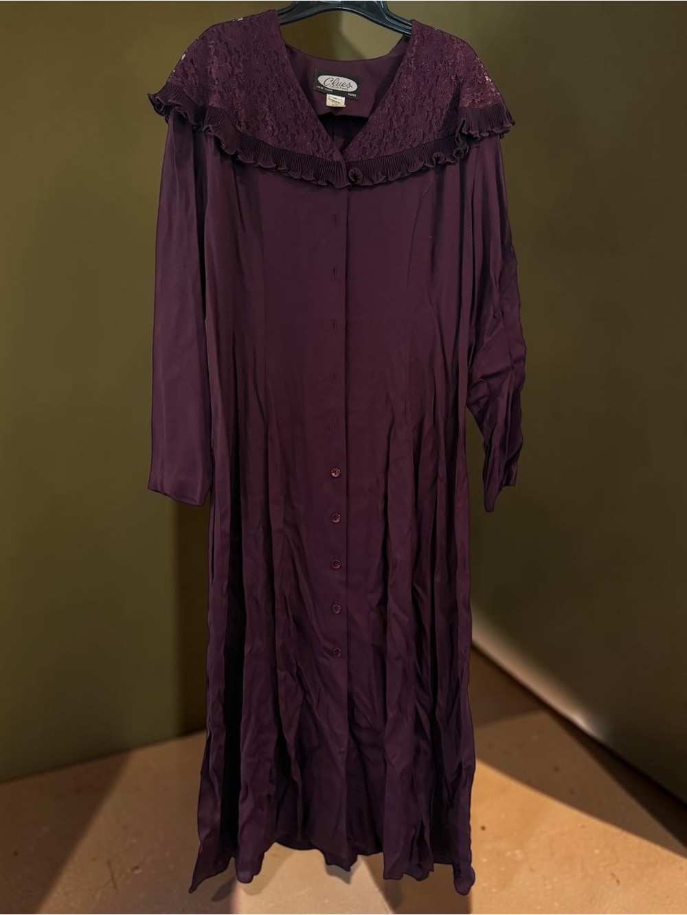 Vintage Clues Collections Eggplant Purple Lace Collar Maxi Dress Size 14